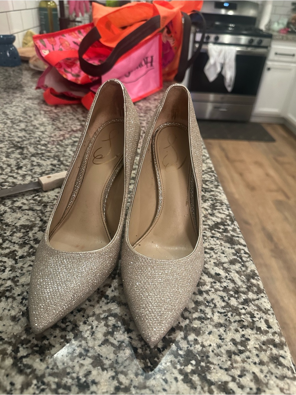 Sam Edelman Glitter Pointed-Toe Pumps in Champagne Gold